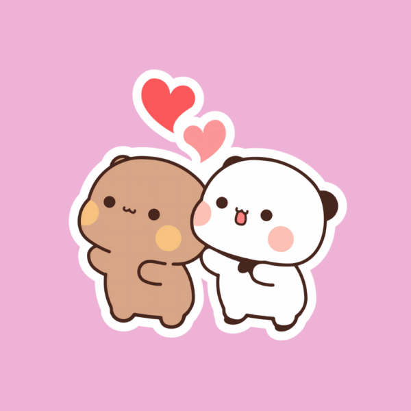 Cute bear and panda couple with hearts