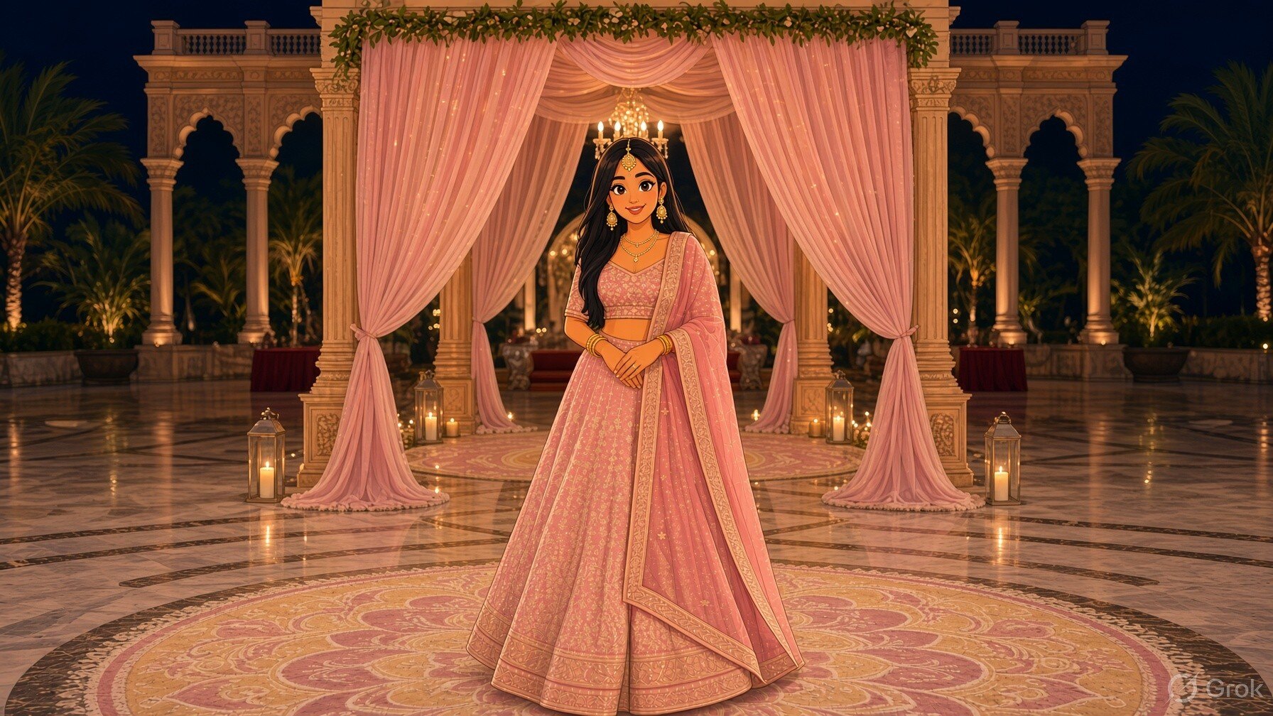Gurubani Gulati, the bride, in a blush pink lehenga