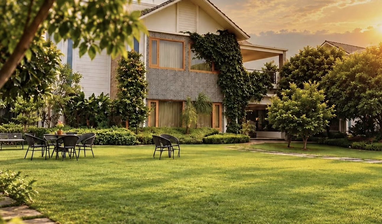The main house and sunlit lawns at Sterling Quinta